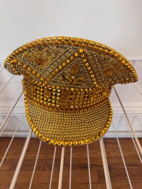 Embellished Gold Sequin & Gemstone Burning Man Hat